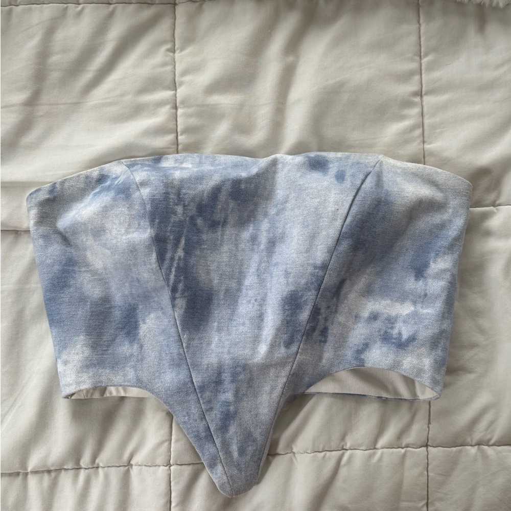 Blue Tie-Dye Strapless Top